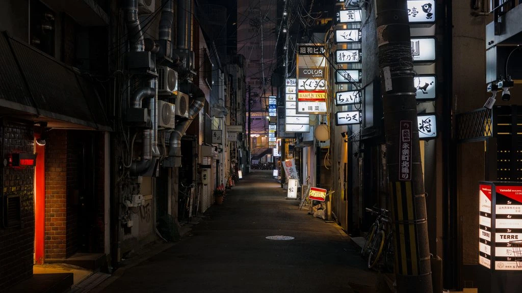 A rain-soaked neon Tokyo street at night, part of the Neon Tokyo Nights, Vol. 14 collection