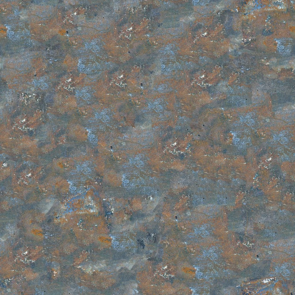 Oxidized copper patina in teal and burnt orange, from the Patina Studies collection