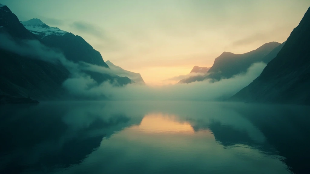 Misty fjord at golden hour — today's lead wallpaper