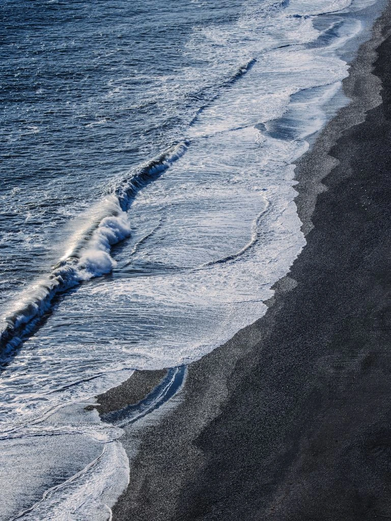 Aerial view of Icelandic black sand beach
